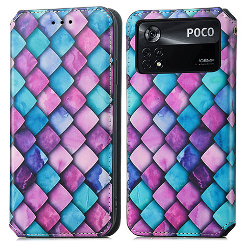 Funda de Cuero Cartera con Soporte Patron de Moda Carcasa S02D para Xiaomi Redmi Note 11E Pro 5G Morado