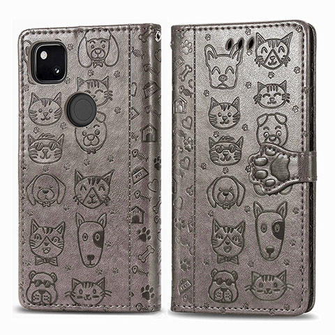 Funda de Cuero Cartera con Soporte Patron de Moda Carcasa S03D para Google Pixel 4a Gris