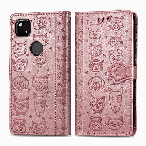 Funda de Cuero Cartera con Soporte Patron de Moda Carcasa S03D para Google Pixel 4a Oro Rosa