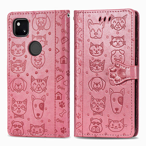 Funda de Cuero Cartera con Soporte Patron de Moda Carcasa S03D para Google Pixel 4a Rosa