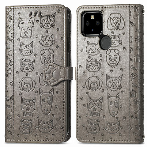 Funda de Cuero Cartera con Soporte Patron de Moda Carcasa S03D para Google Pixel 5a 5G Gris