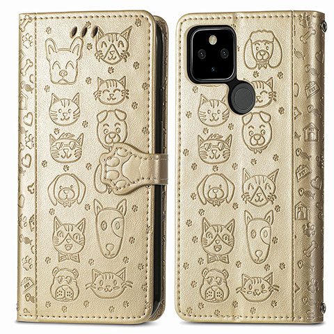 Funda de Cuero Cartera con Soporte Patron de Moda Carcasa S03D para Google Pixel 5a 5G Oro