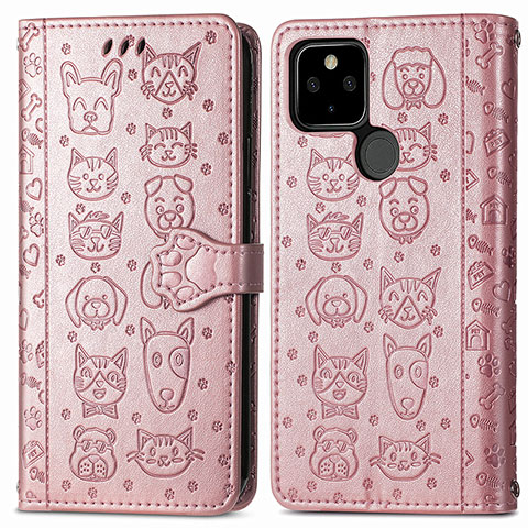 Funda de Cuero Cartera con Soporte Patron de Moda Carcasa S03D para Google Pixel 5a 5G Oro Rosa