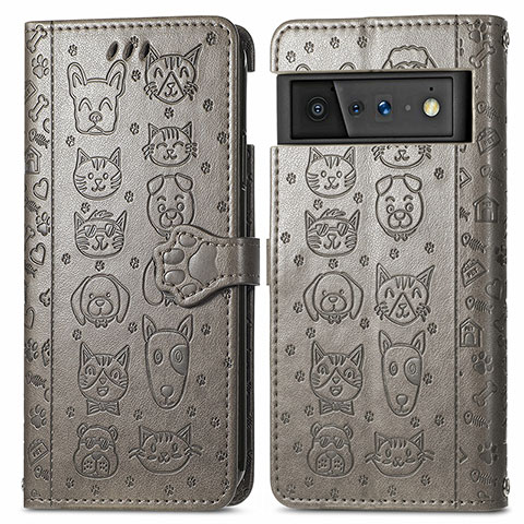 Funda de Cuero Cartera con Soporte Patron de Moda Carcasa S03D para Google Pixel 6 5G Gris