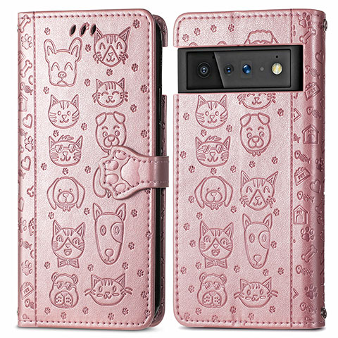 Funda de Cuero Cartera con Soporte Patron de Moda Carcasa S03D para Google Pixel 6 5G Oro Rosa