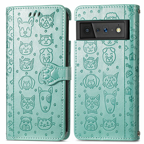 Funda de Cuero Cartera con Soporte Patron de Moda Carcasa S03D para Google Pixel 6 Pro 5G Verde