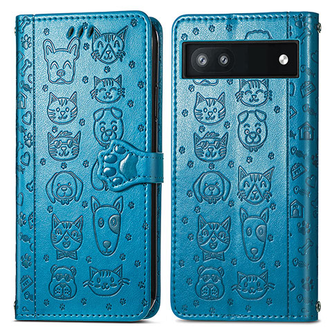 Funda de Cuero Cartera con Soporte Patron de Moda Carcasa S03D para Google Pixel 6a 5G Azul