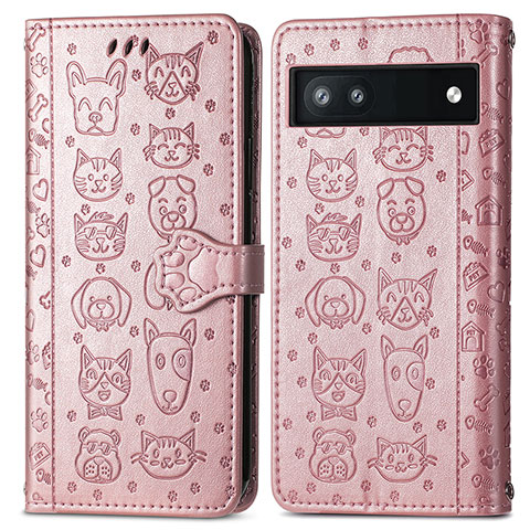 Funda de Cuero Cartera con Soporte Patron de Moda Carcasa S03D para Google Pixel 6a 5G Oro Rosa