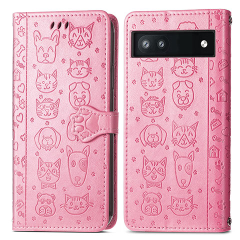 Funda de Cuero Cartera con Soporte Patron de Moda Carcasa S03D para Google Pixel 6a 5G Rosa