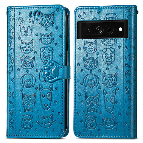 Funda de Cuero Cartera con Soporte Patron de Moda Carcasa S03D para Google Pixel 7 Pro 5G Azul