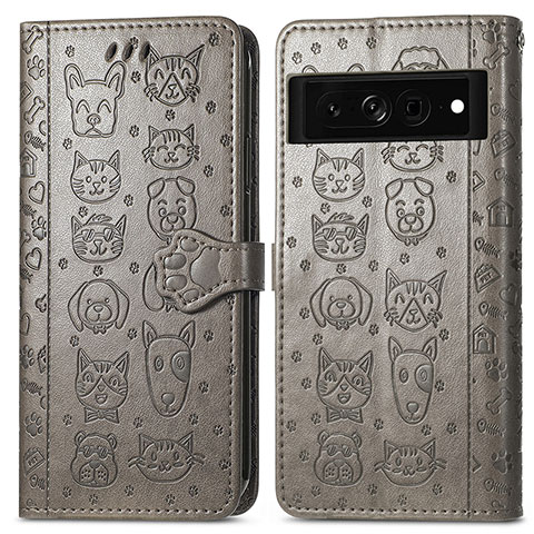 Funda de Cuero Cartera con Soporte Patron de Moda Carcasa S03D para Google Pixel 7 Pro 5G Gris