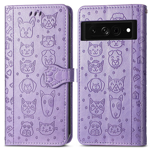 Funda de Cuero Cartera con Soporte Patron de Moda Carcasa S03D para Google Pixel 7 Pro 5G Morado