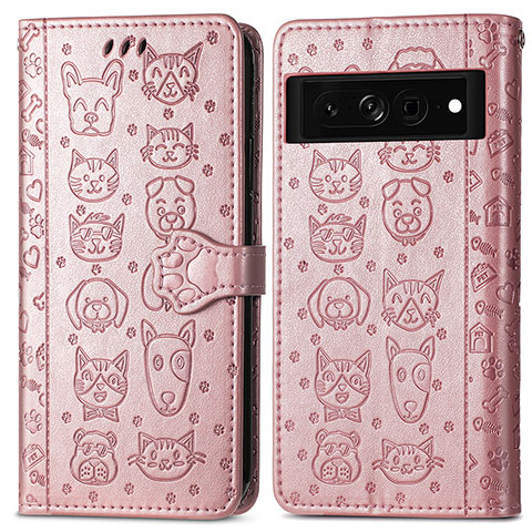 Funda de Cuero Cartera con Soporte Patron de Moda Carcasa S03D para Google Pixel 7 Pro 5G Oro Rosa