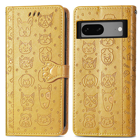 Funda de Cuero Cartera con Soporte Patron de Moda Carcasa S03D para Google Pixel 7a 5G Amarillo