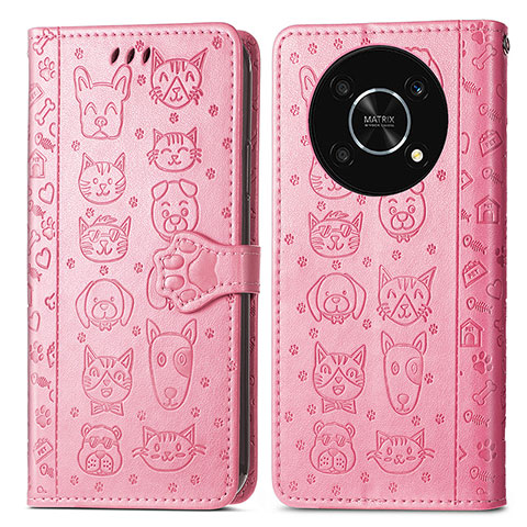 Funda de Cuero Cartera con Soporte Patron de Moda Carcasa S03D para Huawei Enjoy 50 Pro Rosa