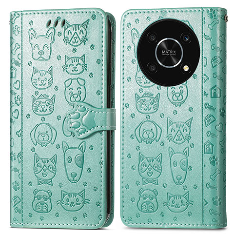 Funda de Cuero Cartera con Soporte Patron de Moda Carcasa S03D para Huawei Enjoy 50 Pro Verde