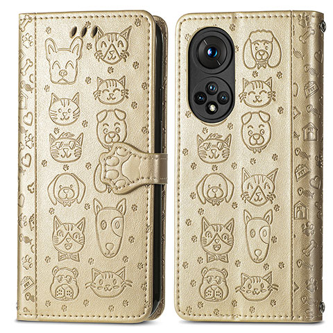 Funda de Cuero Cartera con Soporte Patron de Moda Carcasa S03D para Huawei Honor 50 5G Oro