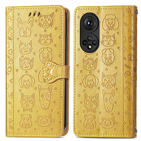 Funda de Cuero Cartera con Soporte Patron de Moda Carcasa S03D para Huawei Honor 50 Pro 5G Amarillo