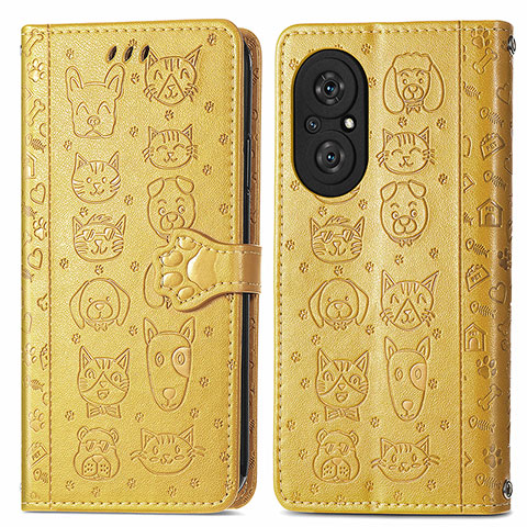 Funda de Cuero Cartera con Soporte Patron de Moda Carcasa S03D para Huawei Honor 50 SE 5G Amarillo