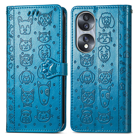 Funda de Cuero Cartera con Soporte Patron de Moda Carcasa S03D para Huawei Honor 70 5G Azul