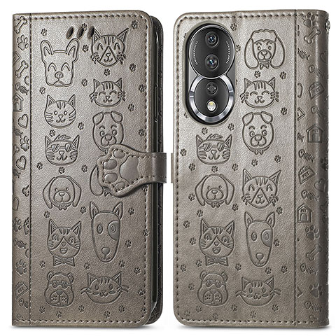 Funda de Cuero Cartera con Soporte Patron de Moda Carcasa S03D para Huawei Honor 80 5G Gris