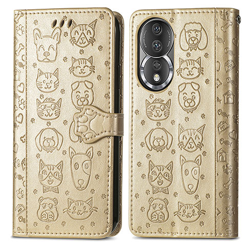 Funda de Cuero Cartera con Soporte Patron de Moda Carcasa S03D para Huawei Honor 80 5G Oro