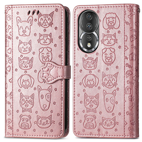 Funda de Cuero Cartera con Soporte Patron de Moda Carcasa S03D para Huawei Honor 80 5G Oro Rosa