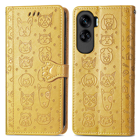 Funda de Cuero Cartera con Soporte Patron de Moda Carcasa S03D para Huawei Honor 90 Lite 5G Amarillo