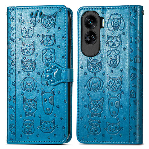 Funda de Cuero Cartera con Soporte Patron de Moda Carcasa S03D para Huawei Honor 90 Lite 5G Azul