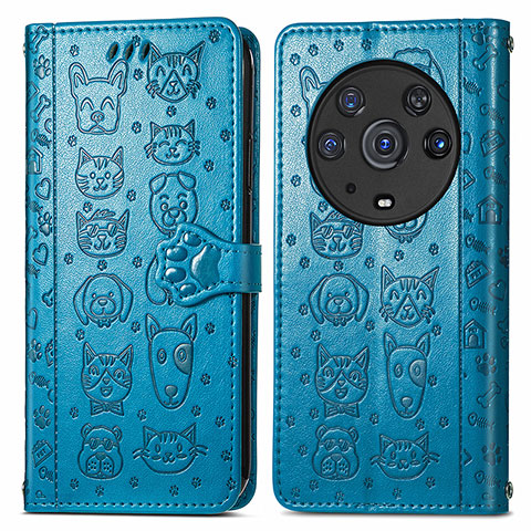 Funda de Cuero Cartera con Soporte Patron de Moda Carcasa S03D para Huawei Honor Magic3 Pro 5G Azul