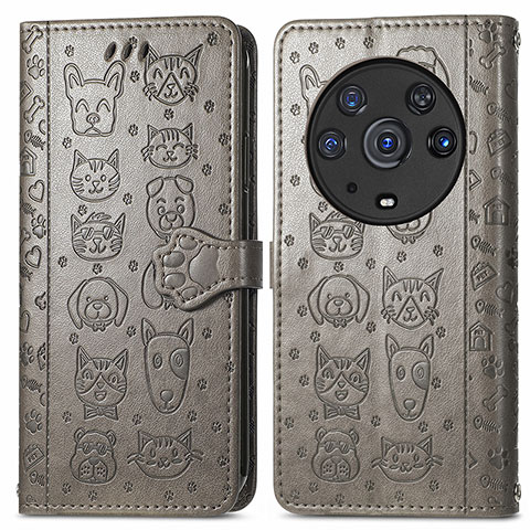 Funda de Cuero Cartera con Soporte Patron de Moda Carcasa S03D para Huawei Honor Magic3 Pro 5G Gris