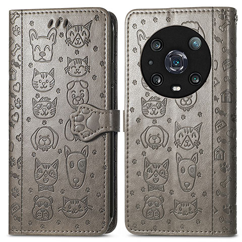 Funda de Cuero Cartera con Soporte Patron de Moda Carcasa S03D para Huawei Honor Magic4 Pro 5G Gris