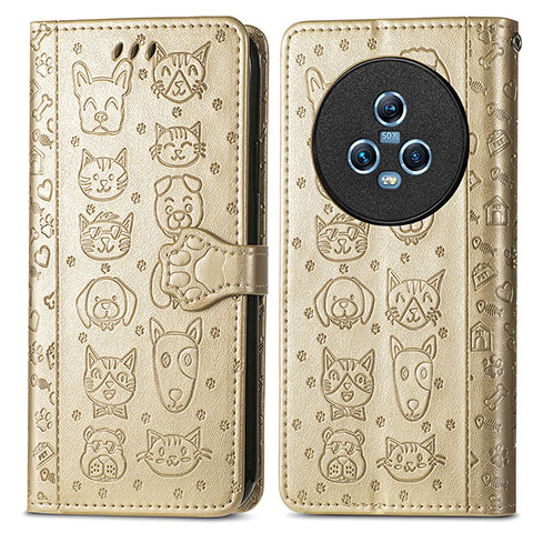 Funda de Cuero Cartera con Soporte Patron de Moda Carcasa S03D para Huawei Honor Magic5 5G Oro