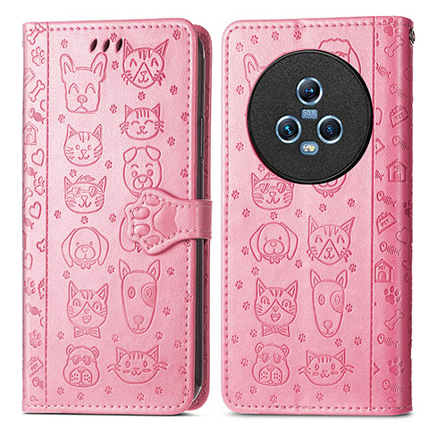 Funda de Cuero Cartera con Soporte Patron de Moda Carcasa S03D para Huawei Honor Magic5 5G Rosa