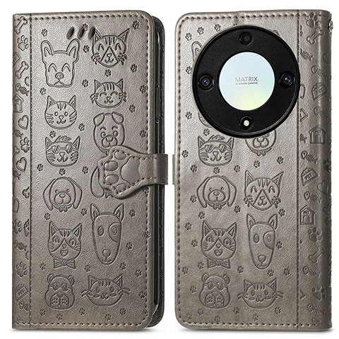 Funda de Cuero Cartera con Soporte Patron de Moda Carcasa S03D para Huawei Honor Magic5 Lite 5G Gris