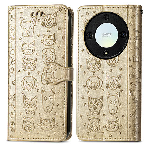 Funda de Cuero Cartera con Soporte Patron de Moda Carcasa S03D para Huawei Honor Magic5 Lite 5G Oro