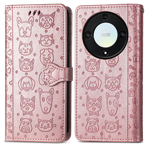 Funda de Cuero Cartera con Soporte Patron de Moda Carcasa S03D para Huawei Honor Magic5 Lite 5G Oro Rosa