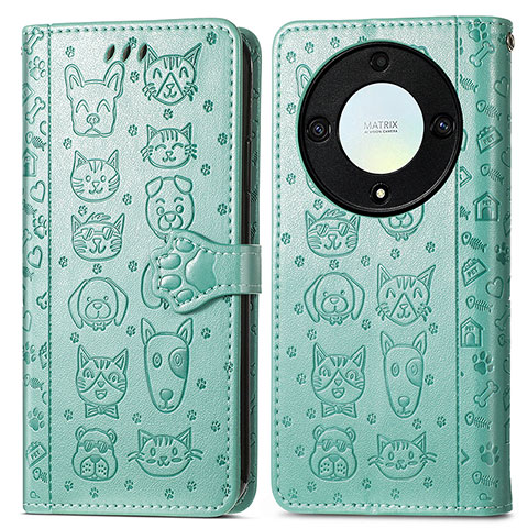 Funda de Cuero Cartera con Soporte Patron de Moda Carcasa S03D para Huawei Honor Magic5 Lite 5G Verde