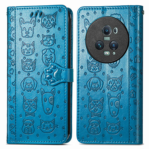 Funda de Cuero Cartera con Soporte Patron de Moda Carcasa S03D para Huawei Honor Magic5 Pro 5G Azul