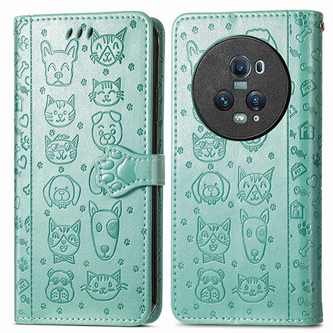 Funda de Cuero Cartera con Soporte Patron de Moda Carcasa S03D para Huawei Honor Magic5 Pro 5G Verde