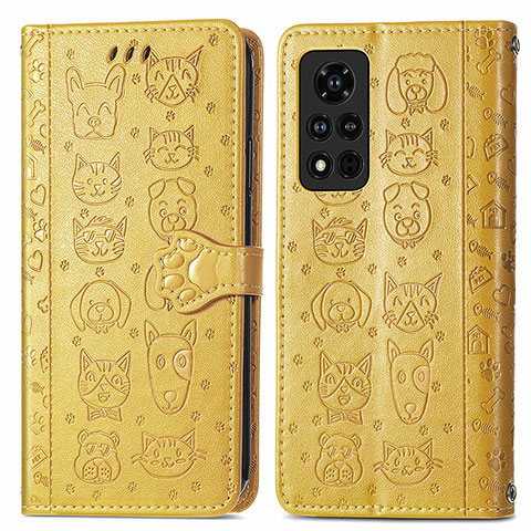 Funda de Cuero Cartera con Soporte Patron de Moda Carcasa S03D para Huawei Honor V40 5G Amarillo