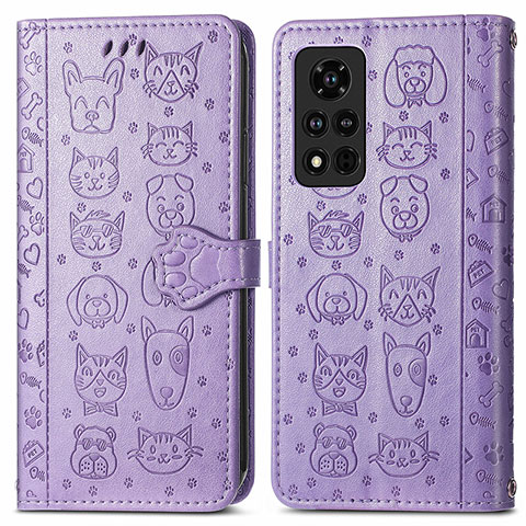 Funda de Cuero Cartera con Soporte Patron de Moda Carcasa S03D para Huawei Honor V40 5G Morado