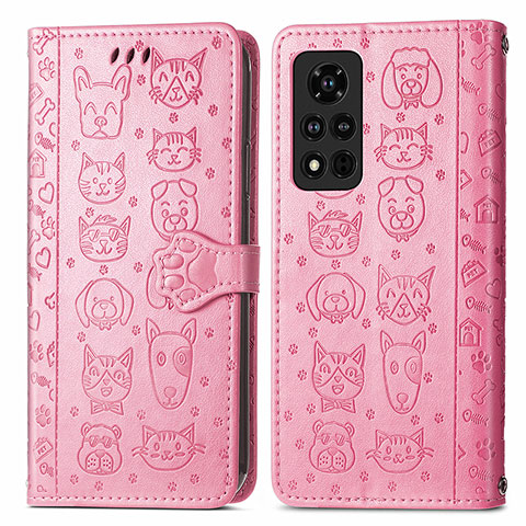 Funda de Cuero Cartera con Soporte Patron de Moda Carcasa S03D para Huawei Honor V40 5G Rosa