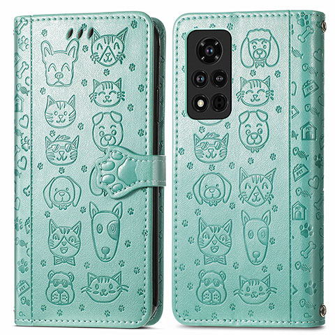 Funda de Cuero Cartera con Soporte Patron de Moda Carcasa S03D para Huawei Honor V40 5G Verde