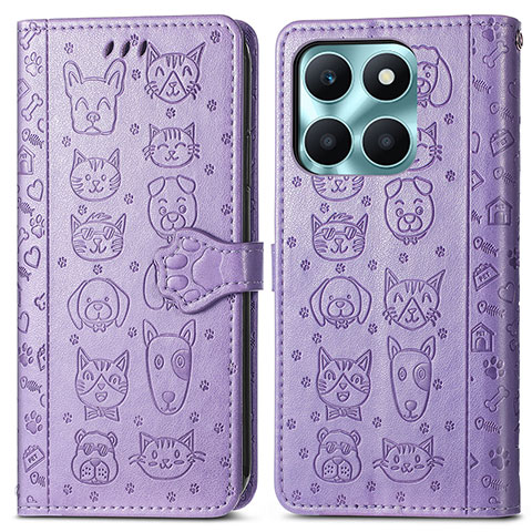 Funda de Cuero Cartera con Soporte Patron de Moda Carcasa S03D para Huawei Honor X6a Morado