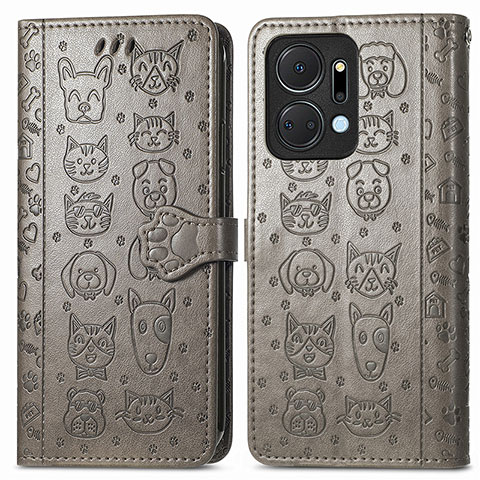 Funda de Cuero Cartera con Soporte Patron de Moda Carcasa S03D para Huawei Honor X7a Gris