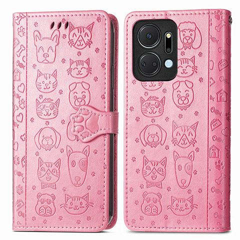 Funda de Cuero Cartera con Soporte Patron de Moda Carcasa S03D para Huawei Honor X7a Rosa