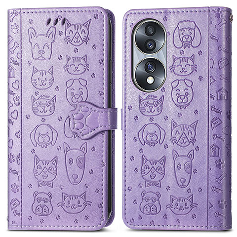 Funda de Cuero Cartera con Soporte Patron de Moda Carcasa S03D para Huawei Honor X7b Morado