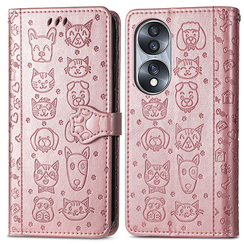 Funda de Cuero Cartera con Soporte Patron de Moda Carcasa S03D para Huawei Honor X7b Oro Rosa