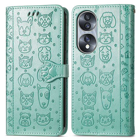 Funda de Cuero Cartera con Soporte Patron de Moda Carcasa S03D para Huawei Honor X7b Verde